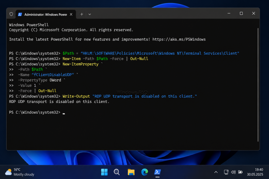 Configure fClientDisableUDP with PowerShell