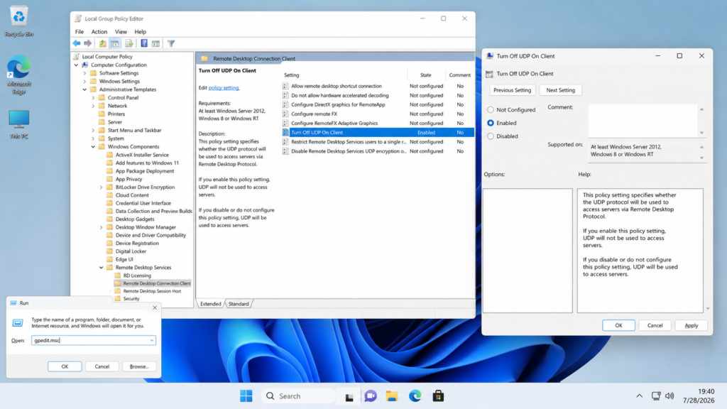 Disable RDP over UDP with Group Policy