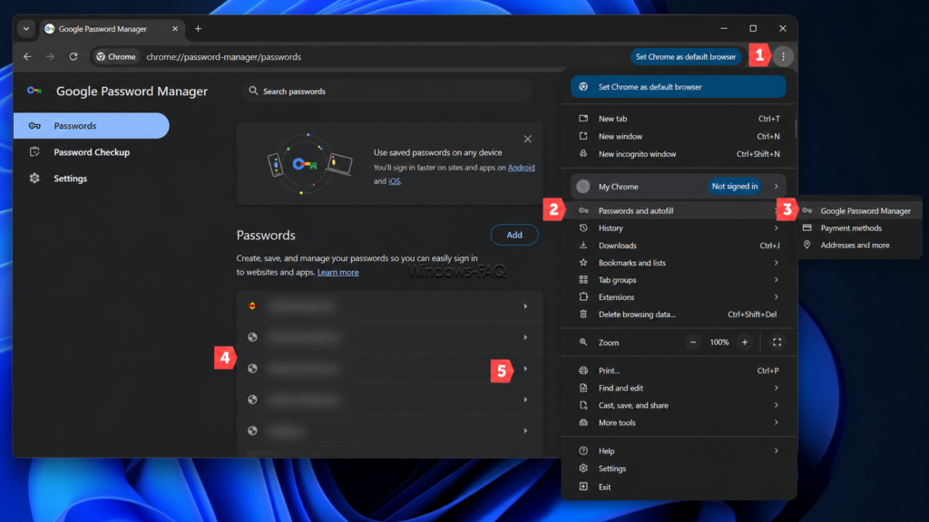 Saved passwords in Google Chrome