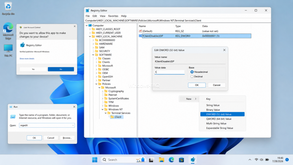 Set fClientDisableUDP in the Windows Registry