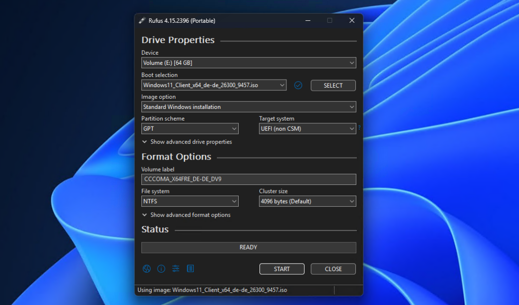 Create a Windows 11 bootable USB with Rufus