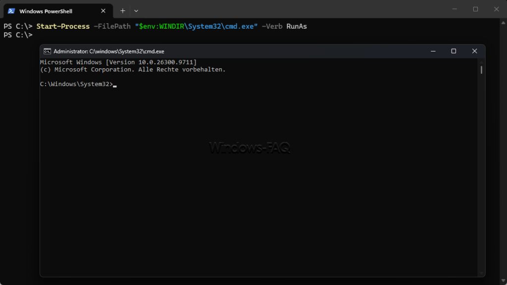 Open an elevated CMD window from PowerShell