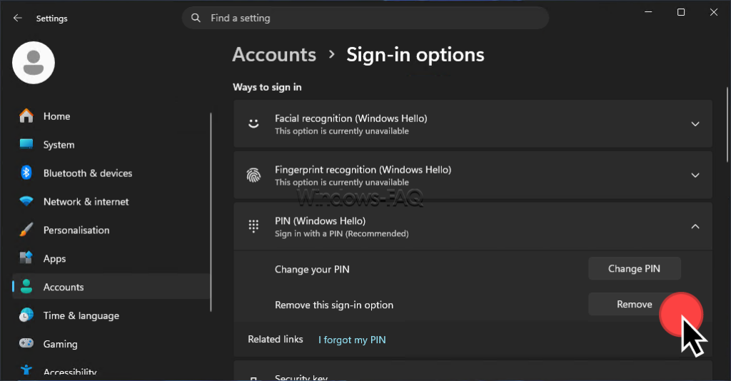 Remove Windows Hello sign-on
