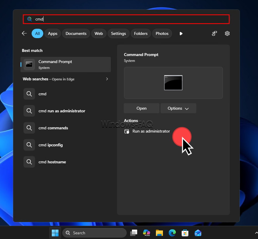Run CMD as administrator using Windows Search
