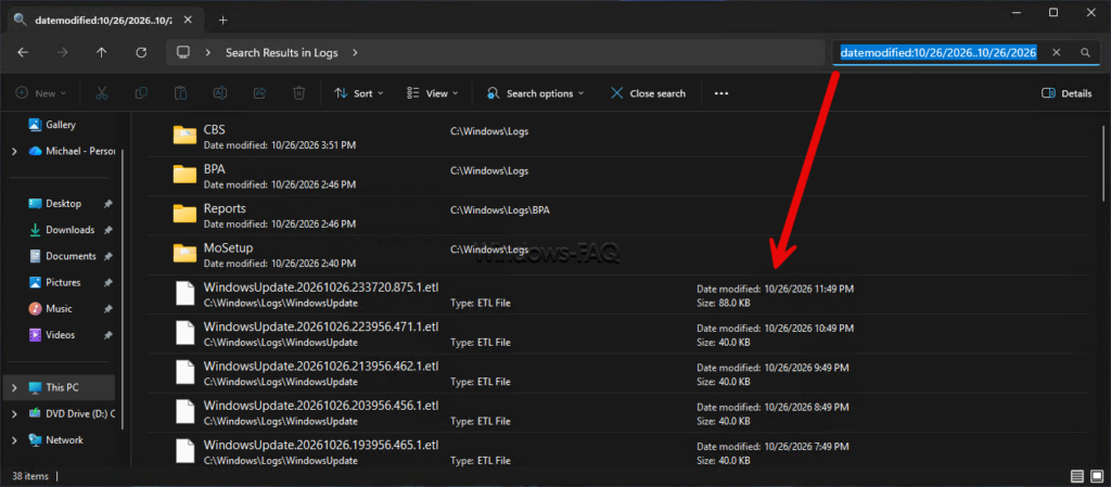 Search for files within a specific date range